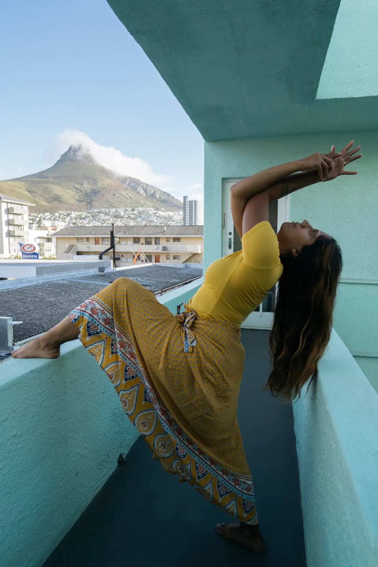 Firdose Moonda practising yoga